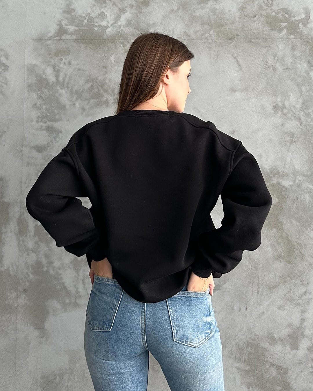 Unisex Düz Siyah Sweatshirt