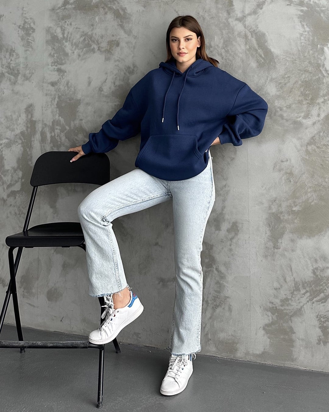Unisex Kanguru Cepli Kapüşonlu Lacivert Sweatshirt