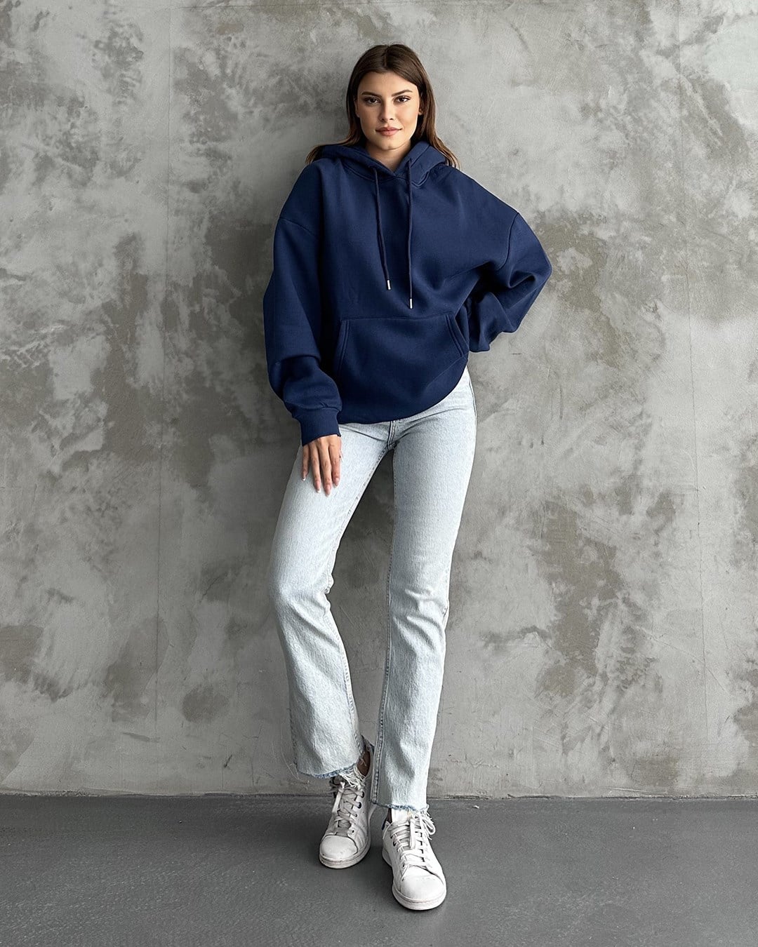 Unisex Kanguru Cepli Kapüşonlu Lacivert Sweatshirt