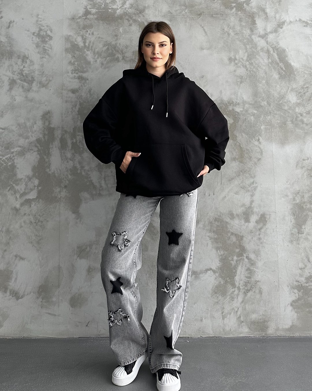 Unisex Kanguru Cepli Kapüşonlu Siyah Sweatshirt