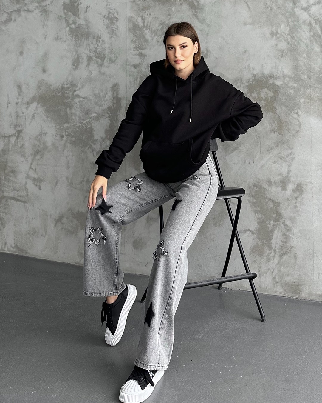 Unisex Kanguru Cepli Kapüşonlu Siyah Sweatshirt