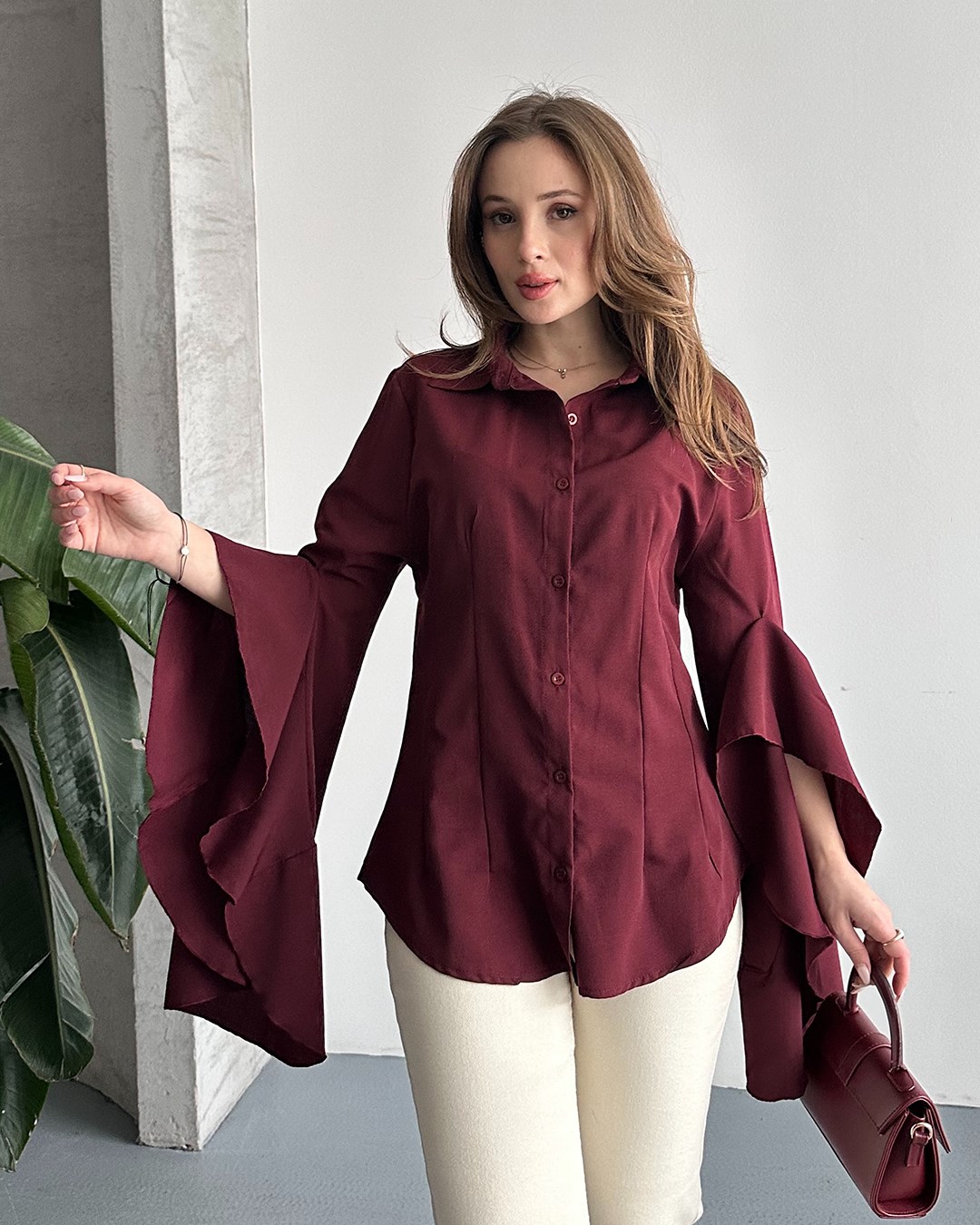 Volan Kol Bordo Gömlek