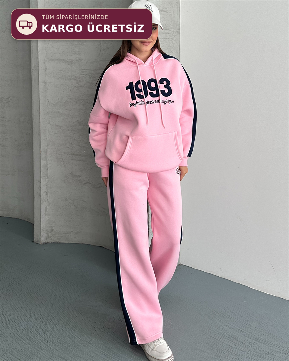 1993 Kabartma Nakışlı Pembe İkili Takım