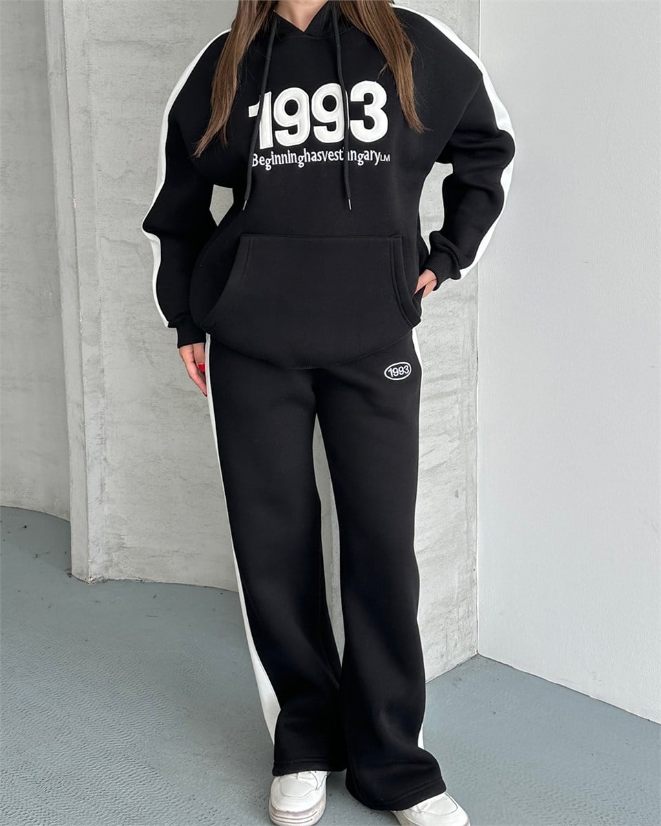 1993 Kabartma Nakışlı Siyah İkili Takım