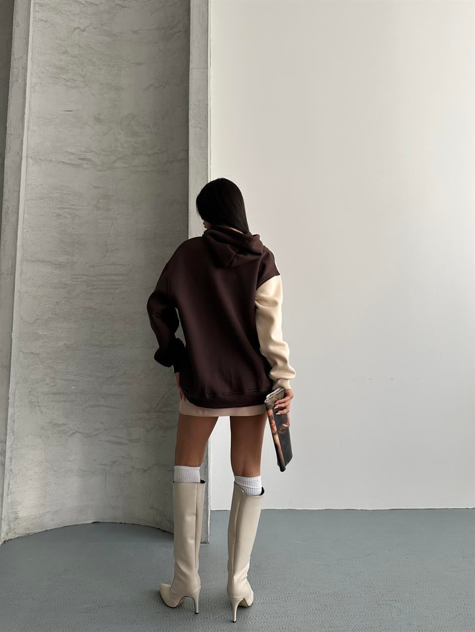 7 Sea Kapüşonlu Kahverengi Sweatshirt