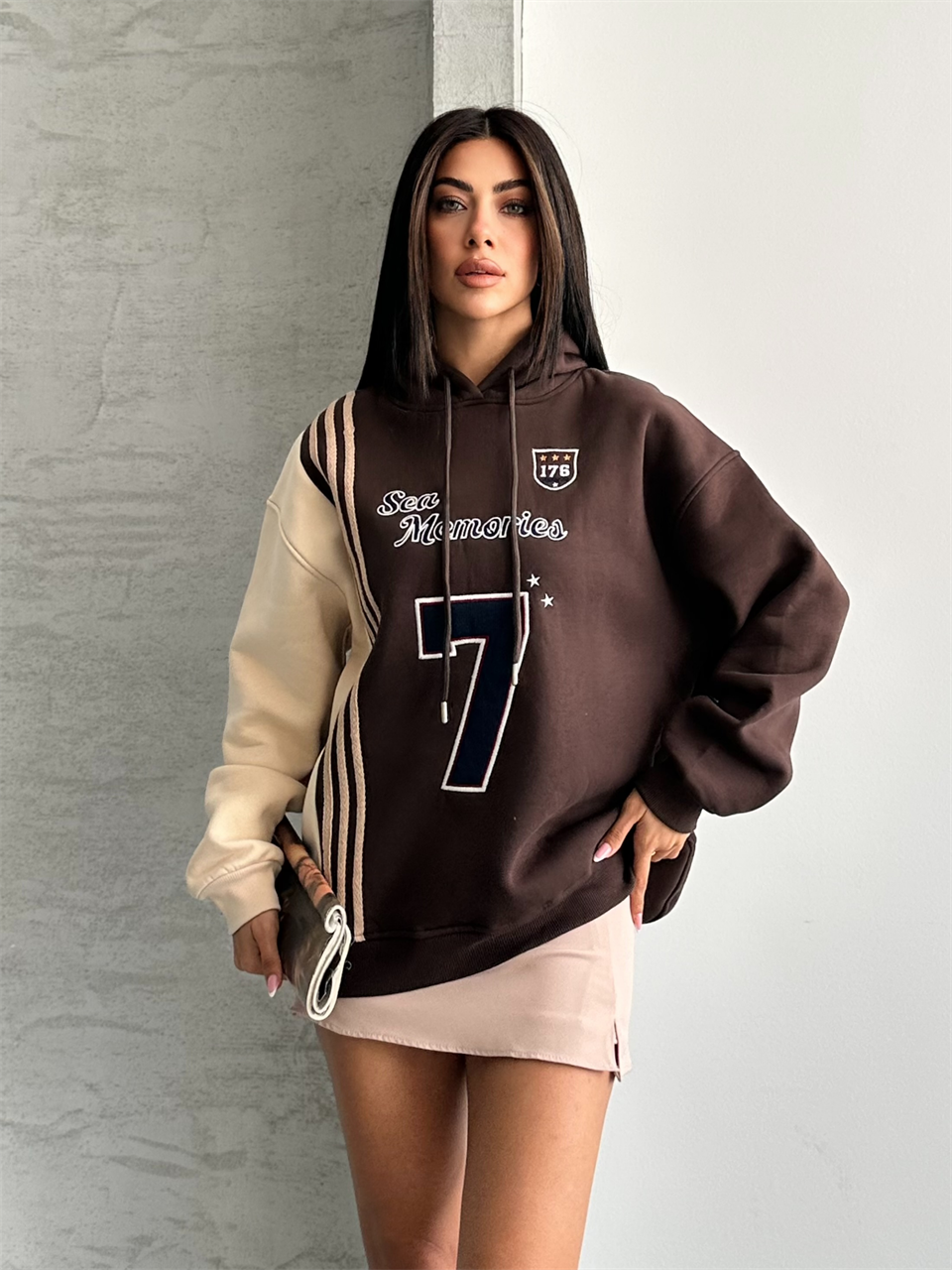7 Sea Kapüşonlu Kahverengi Sweatshirt