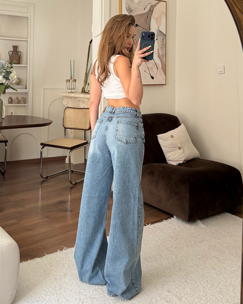 Açık Mavi Wide Leg Jean Pantolon