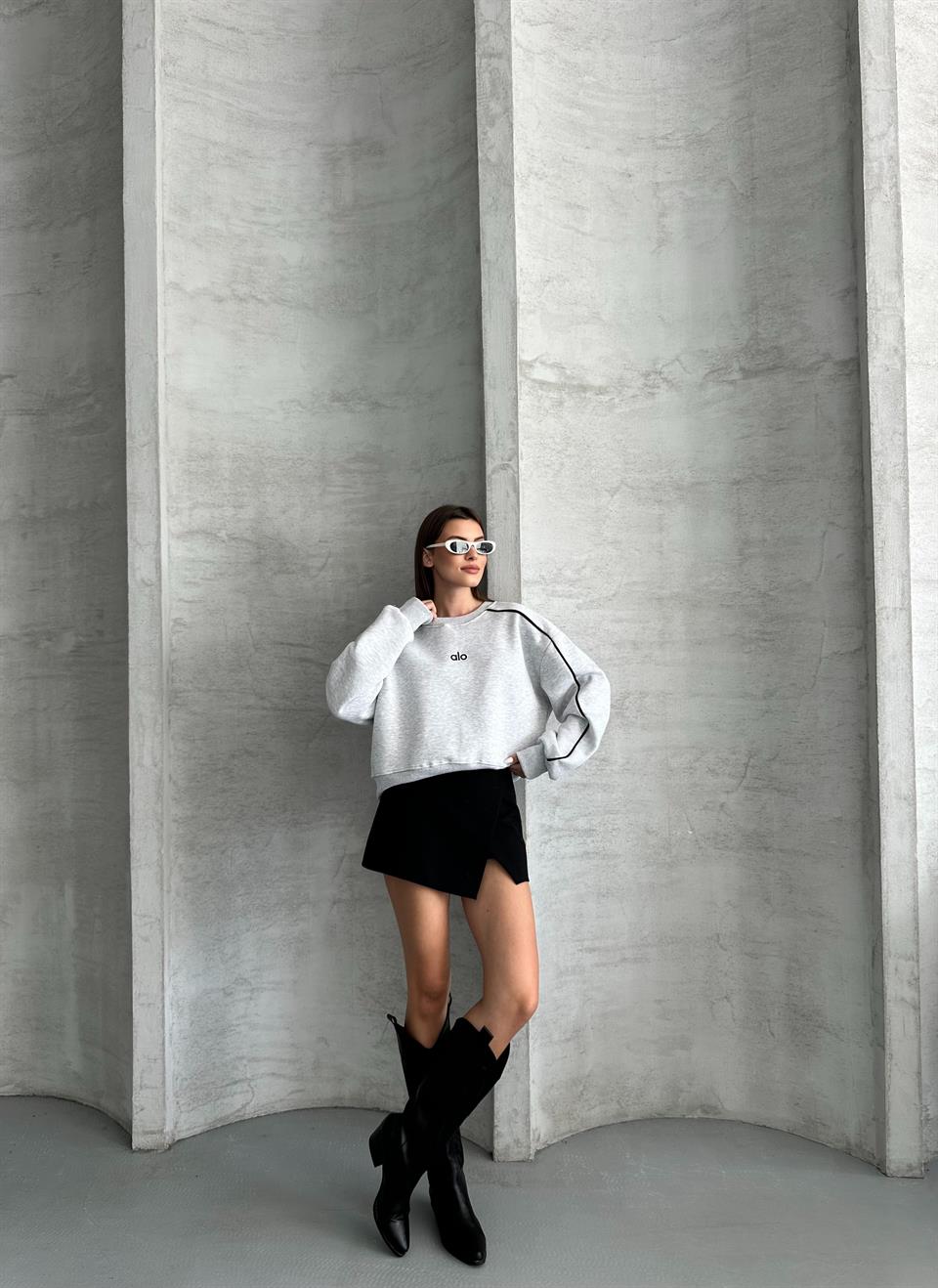 Active Şerit Detaylı Oversize Melanj Sweatshirt