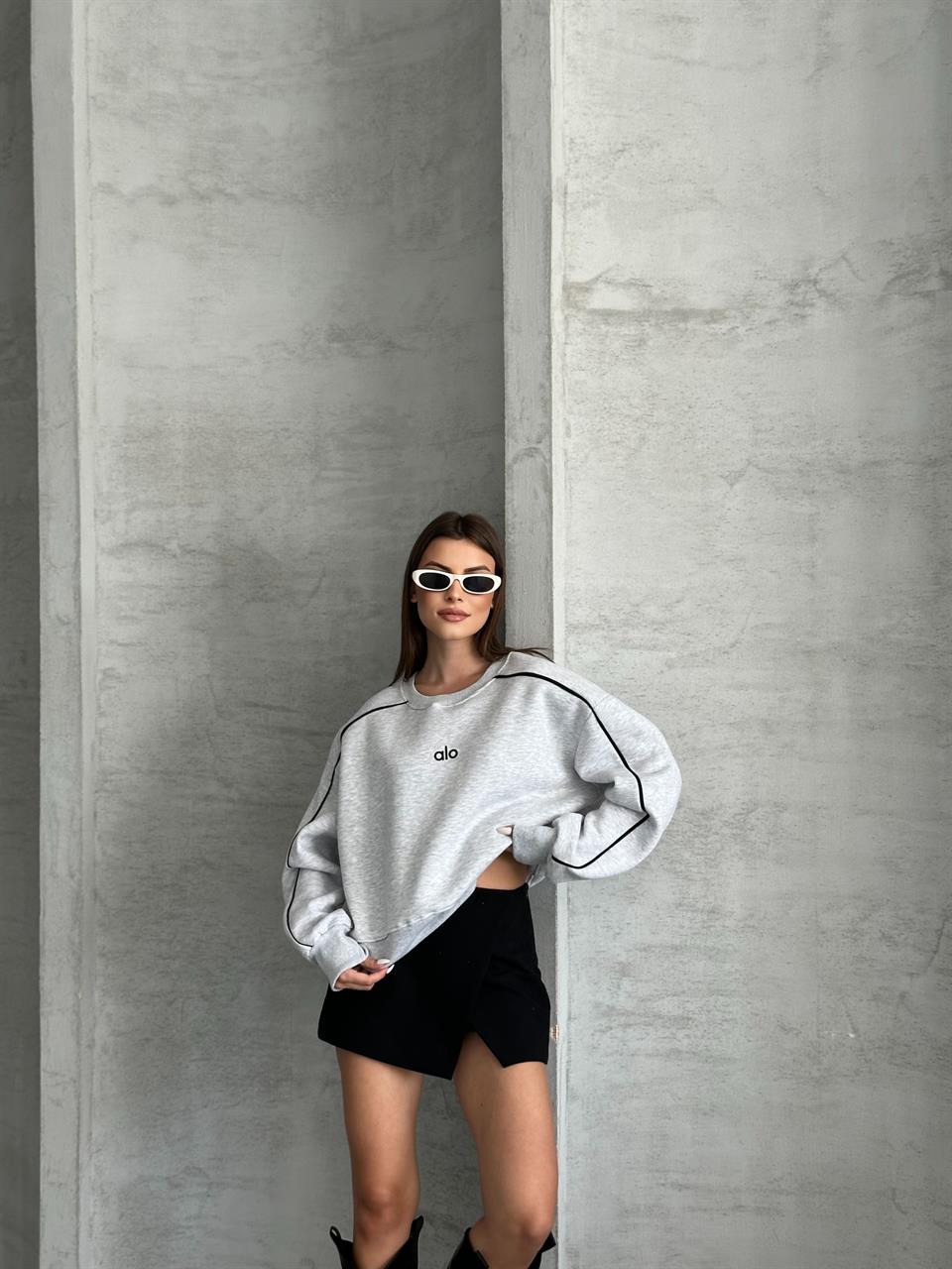 Active Şerit Detaylı Oversize Melanj Sweatshirt