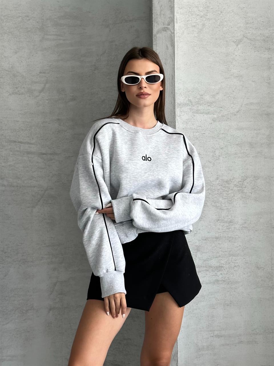 Active Şerit Detaylı Oversize Melanj Sweatshirt