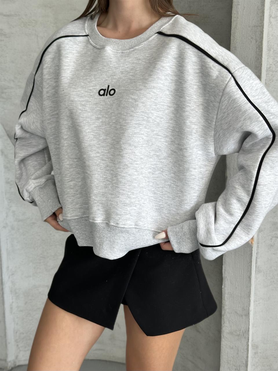 Active Şerit Detaylı Oversize Melanj Sweatshirt