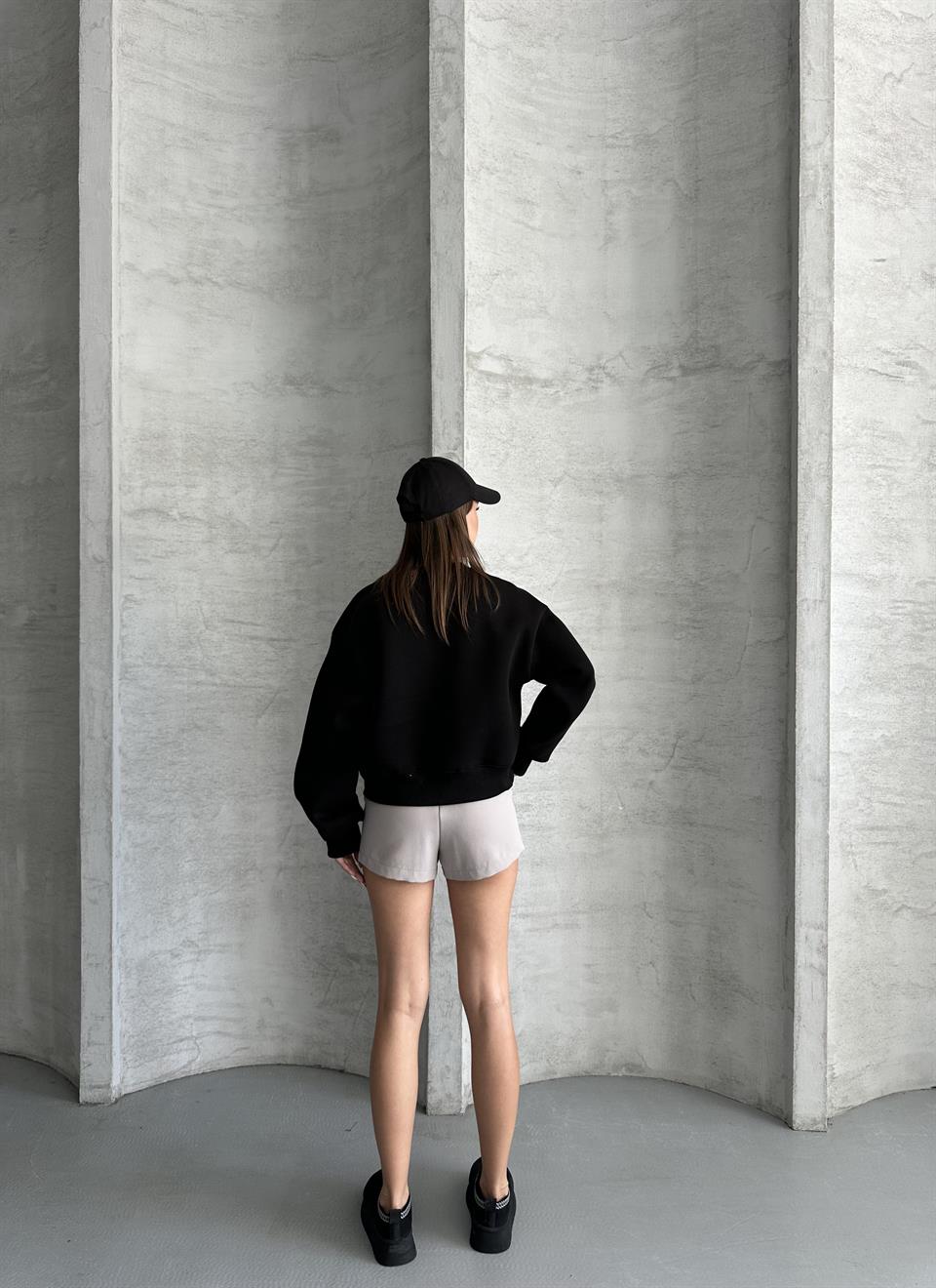 Active Şerit Detaylı Oversize Siyah Sweatshirt