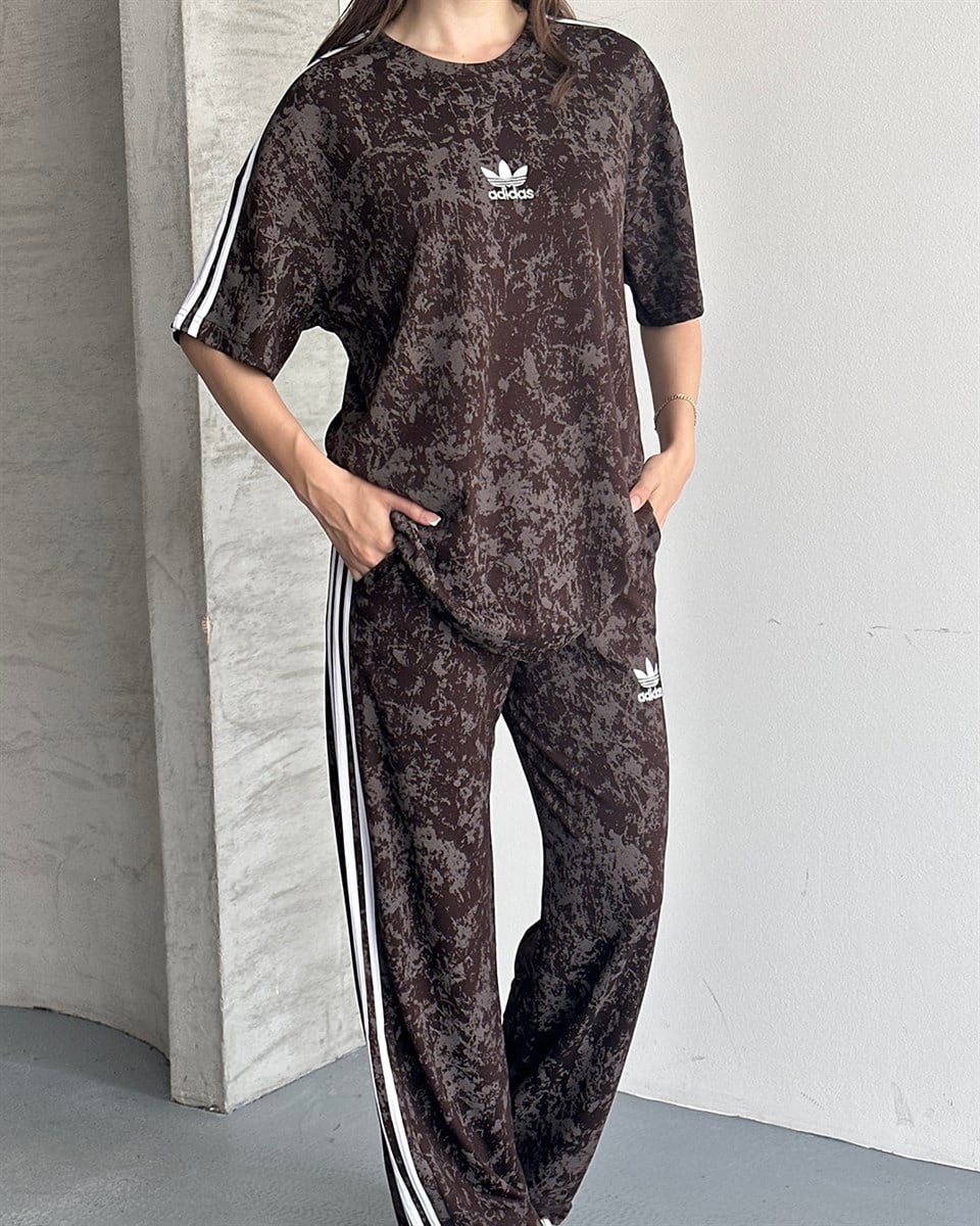 Ad Kahverengi Batik Desenli Eşofman Takımı