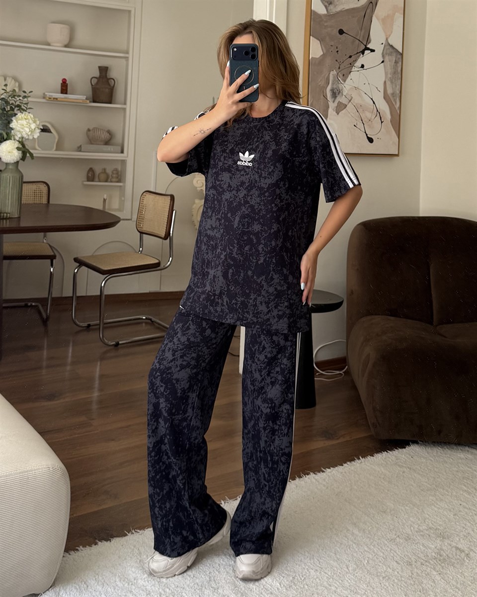 Ad Lacivert Batik Desenli Eşofman Takımı