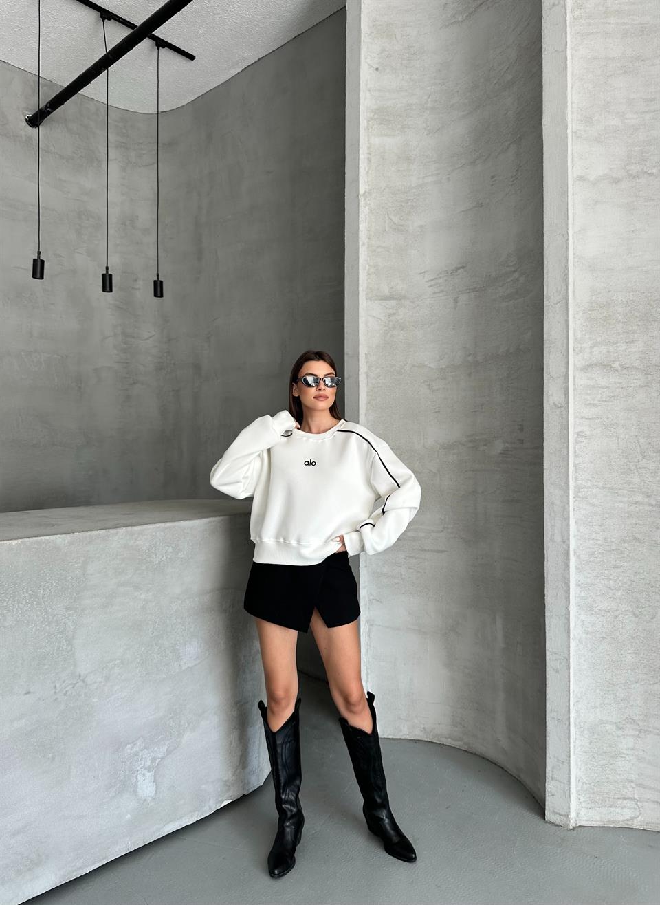 Aktif Oversize Active Beyaz Sweatshirt