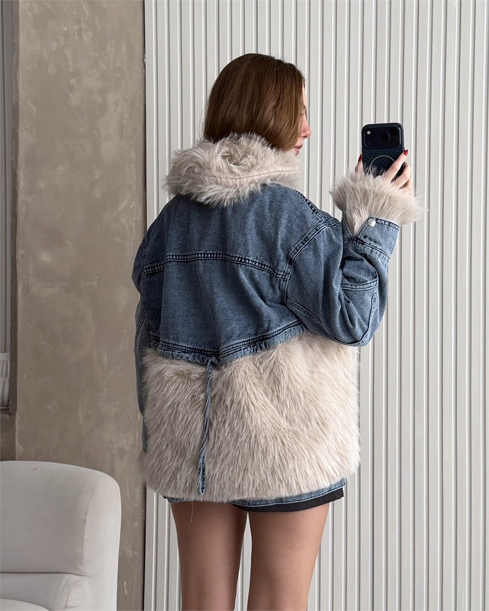 Alaska Kürk Detaylı Denim Ceket