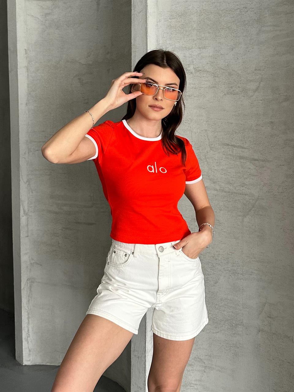 Nakışlı Basic Kırmızı T-Shirt