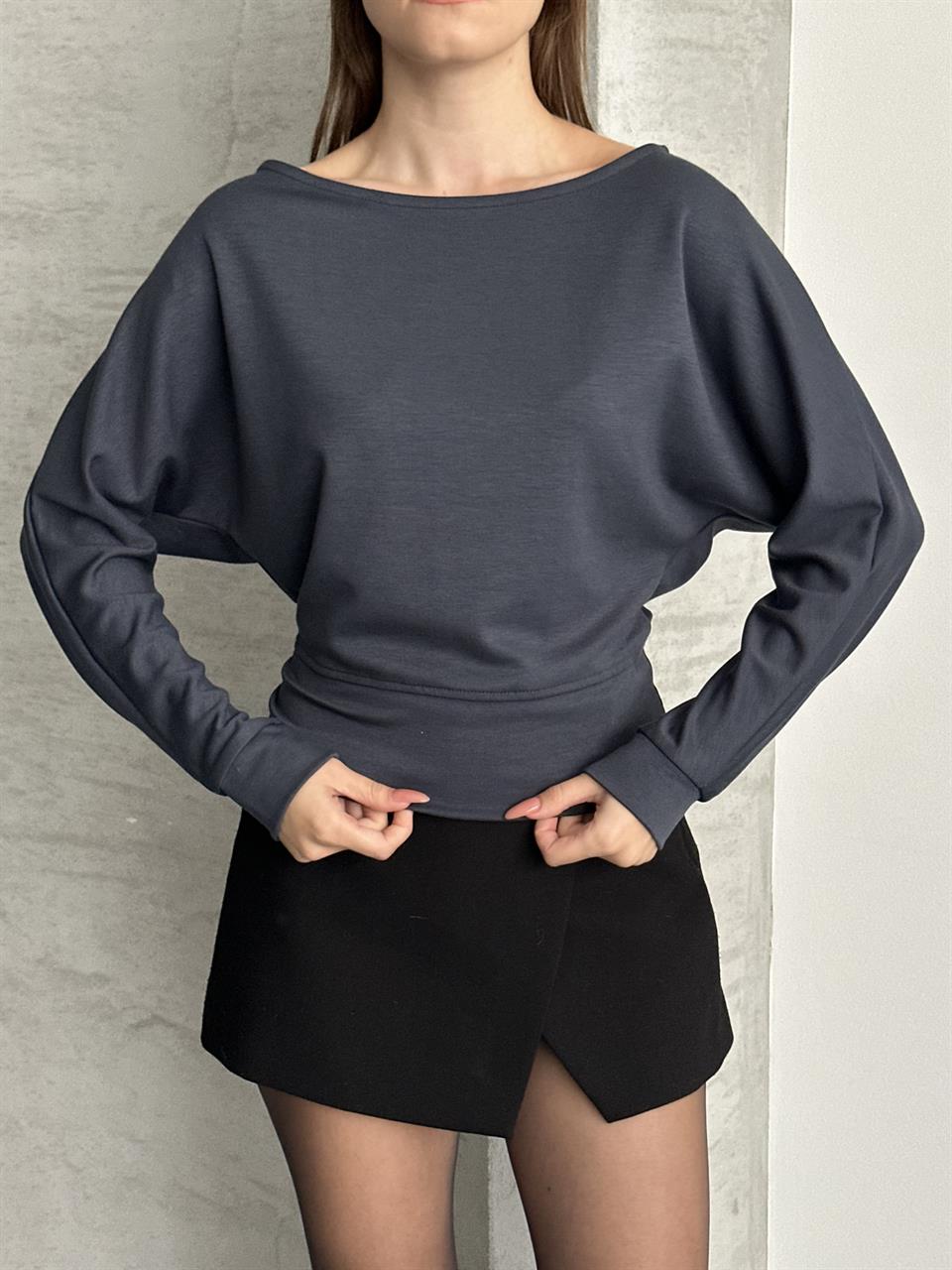 Antrasit Salaş Kesim Lastikli Bluz