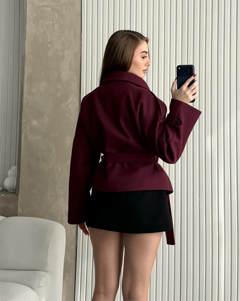Apoletli Dik Yaka Mini Boy Bordo Kaban
