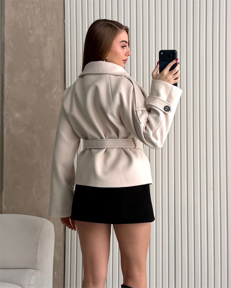 Apoletli Dik Yaka Mini Boy Taş Kaban