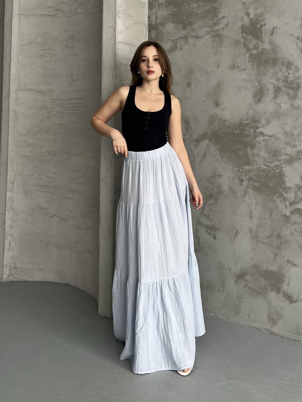 Astarlı Uzun Fırfırlı Bebe Mavisi Etek