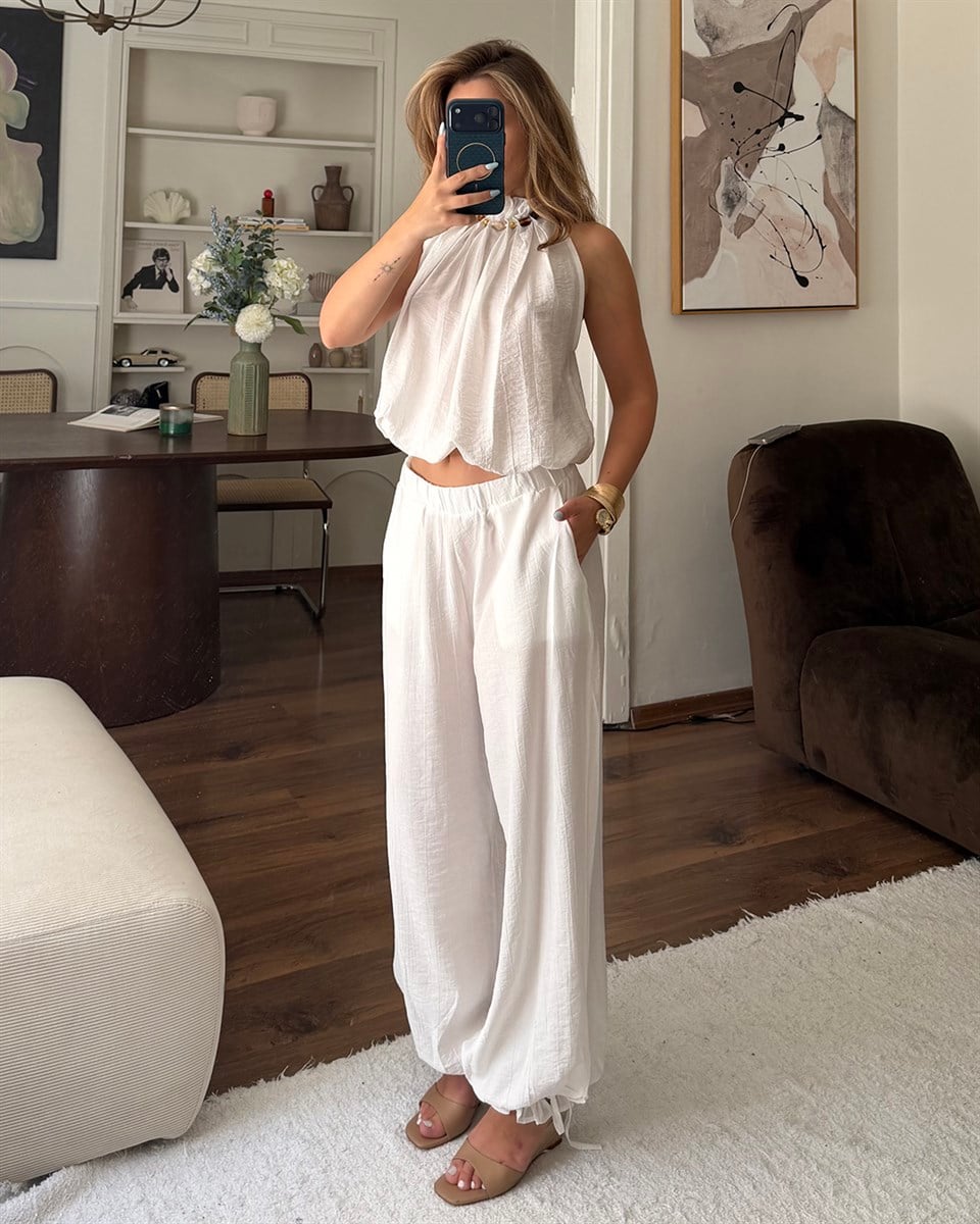 Athena Beyaz Bluz Pantolon Takım