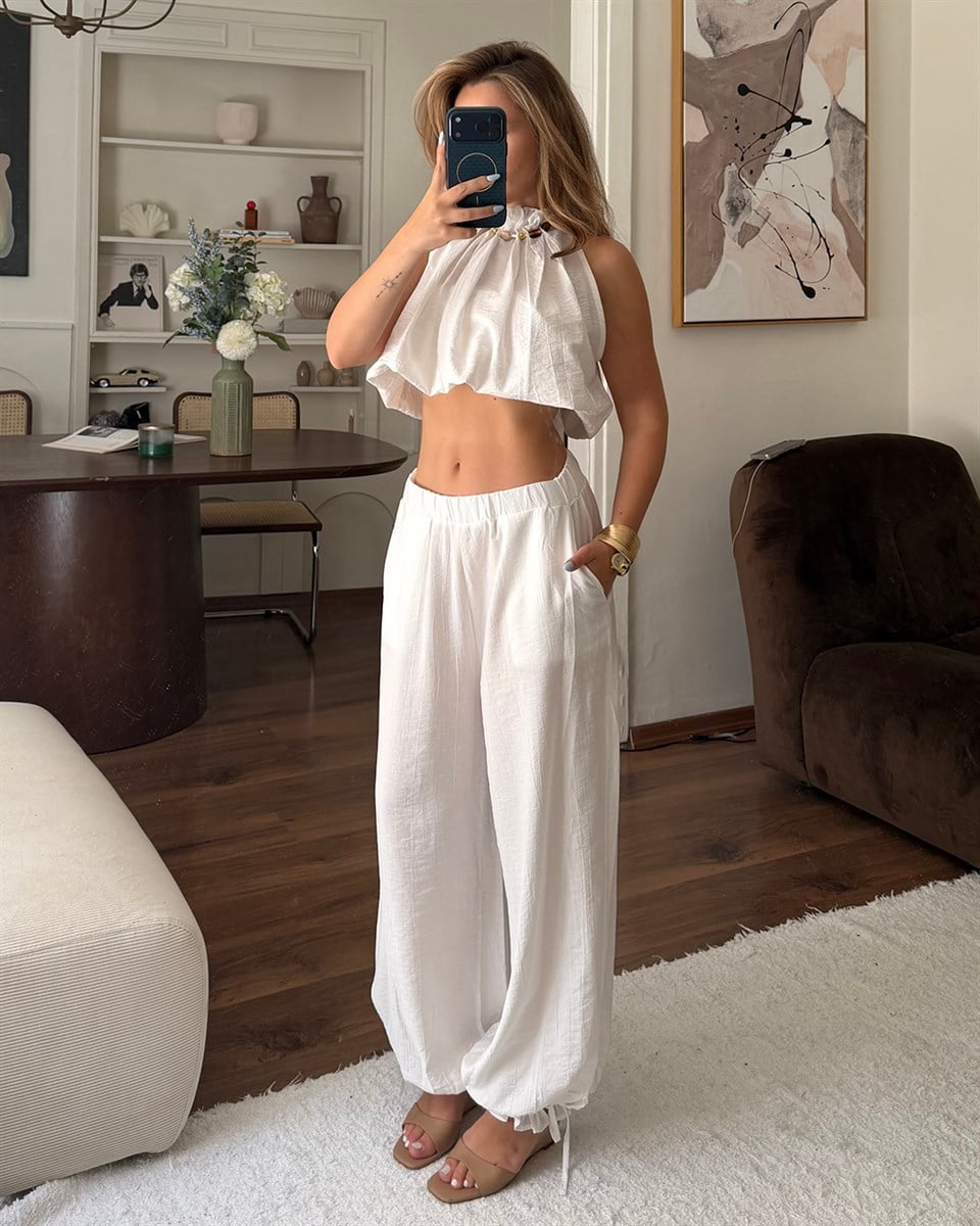 Athena Beyaz Bluz Pantolon Takım