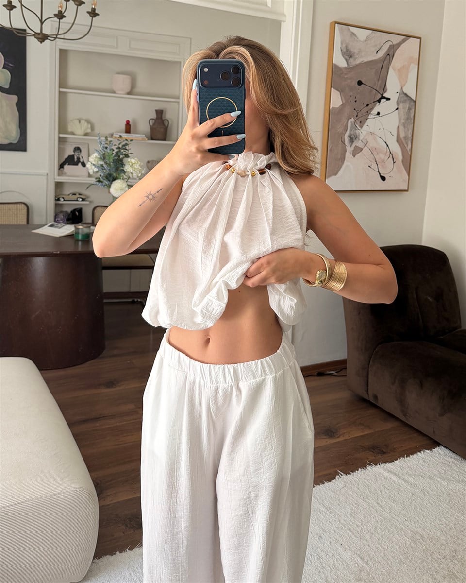 Athena Beyaz Bluz Pantolon Takım