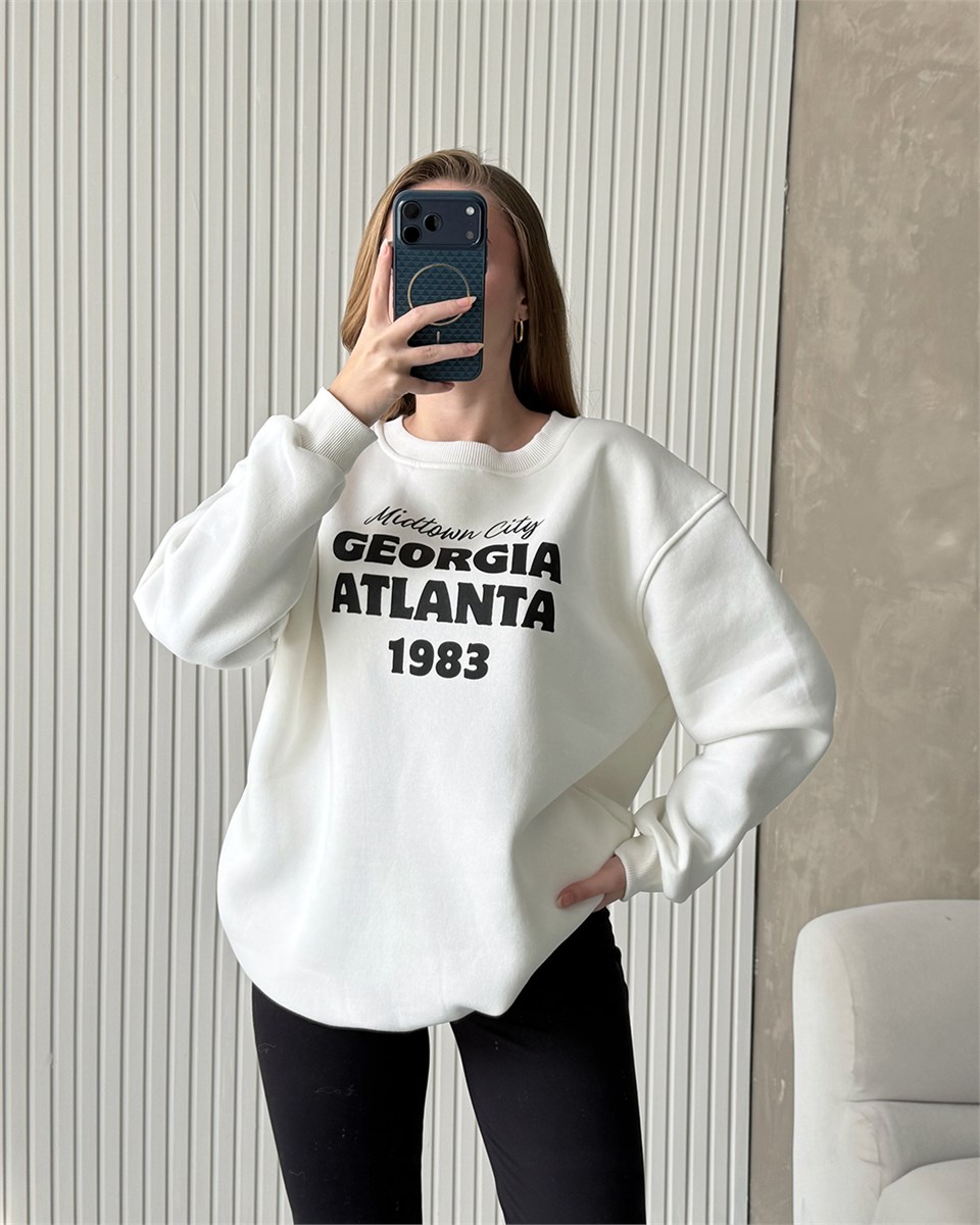 Atlanta1983 Beyaz Kolej Sweatshirt
