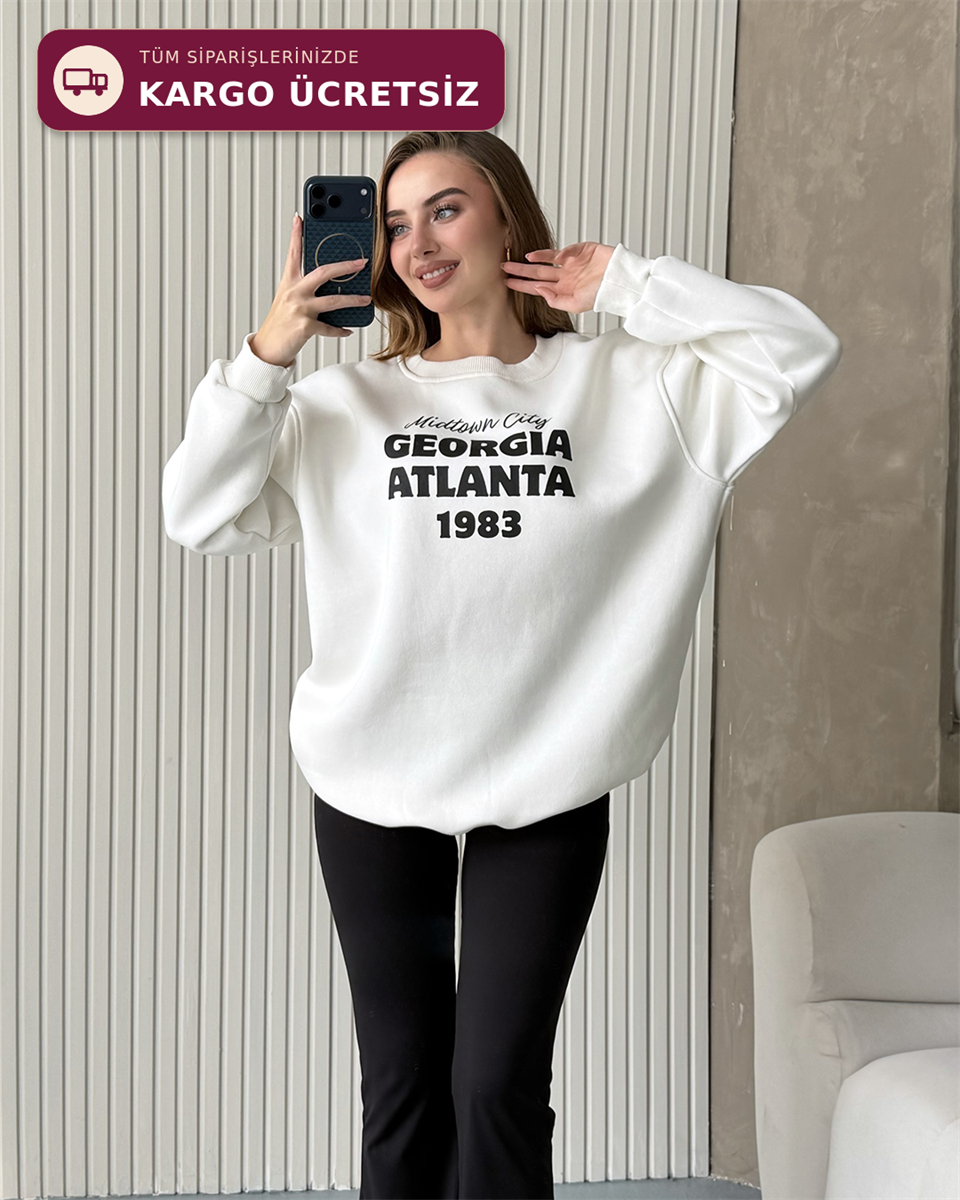 Atlanta1983 Beyaz Kolej Sweatshirt