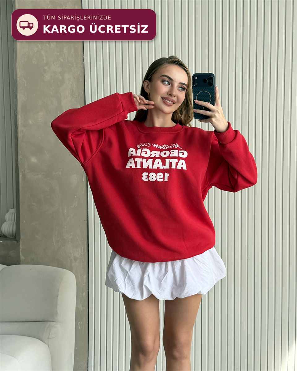 Atlanta1983 Kırmızı Kolej Sweatshirt