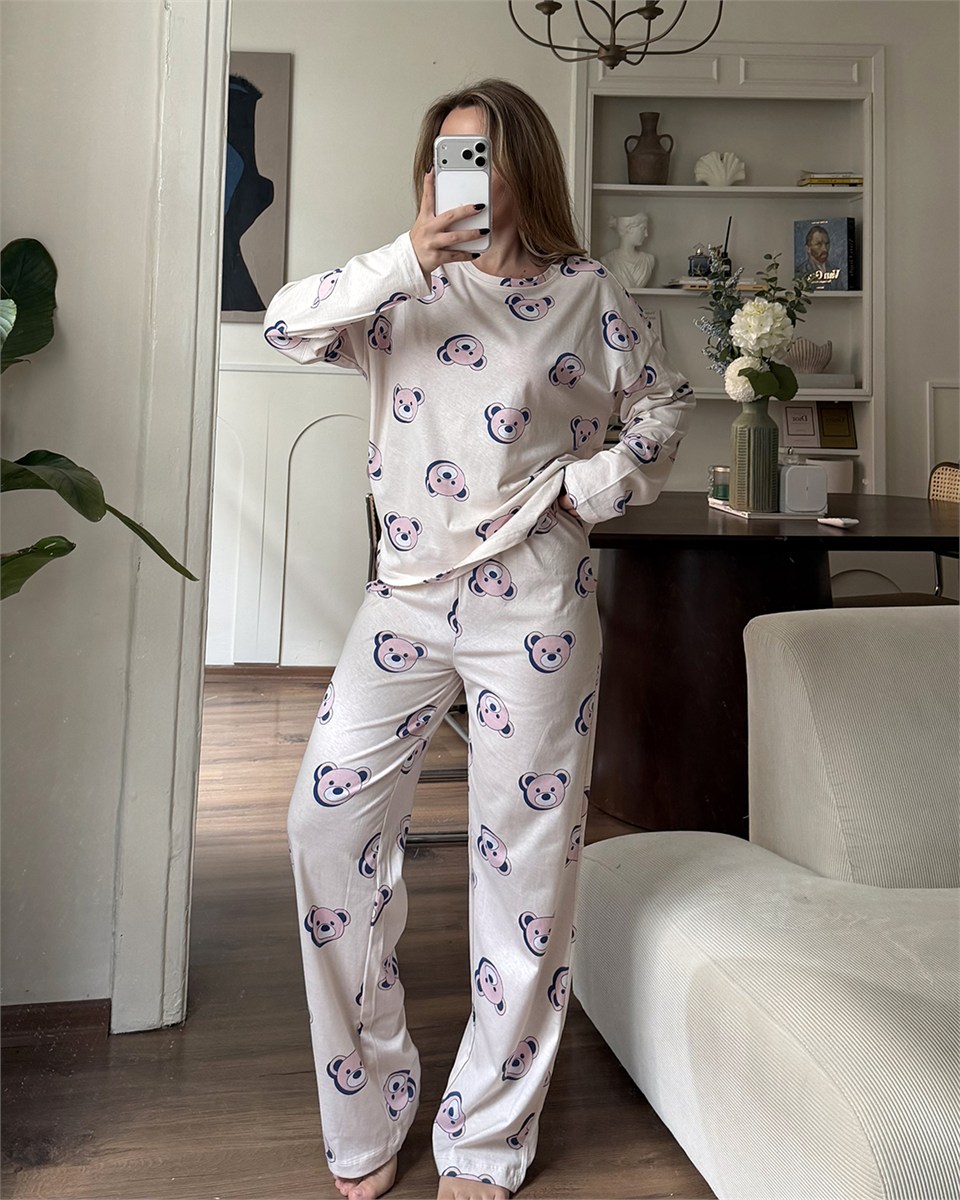 Ayıcık Desenli Uzun Kollu Pijama Takımı
