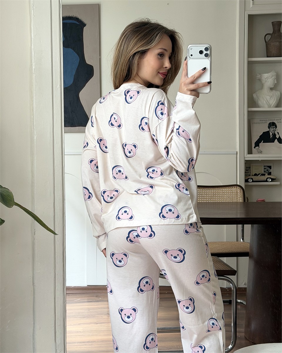 Ayıcık Desenli Uzun Kollu Pijama Takımı