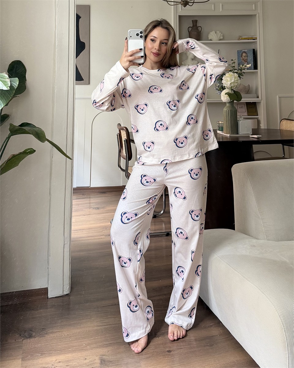 Ayıcık Desenli Uzun Kollu Pijama Takımı