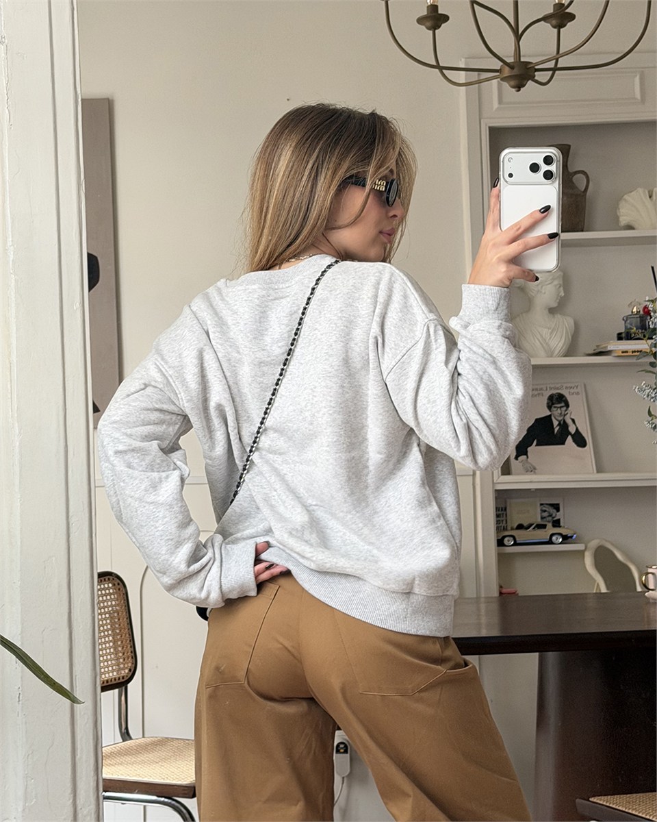 Ayıcık Figürlü Gri Sweatshirt