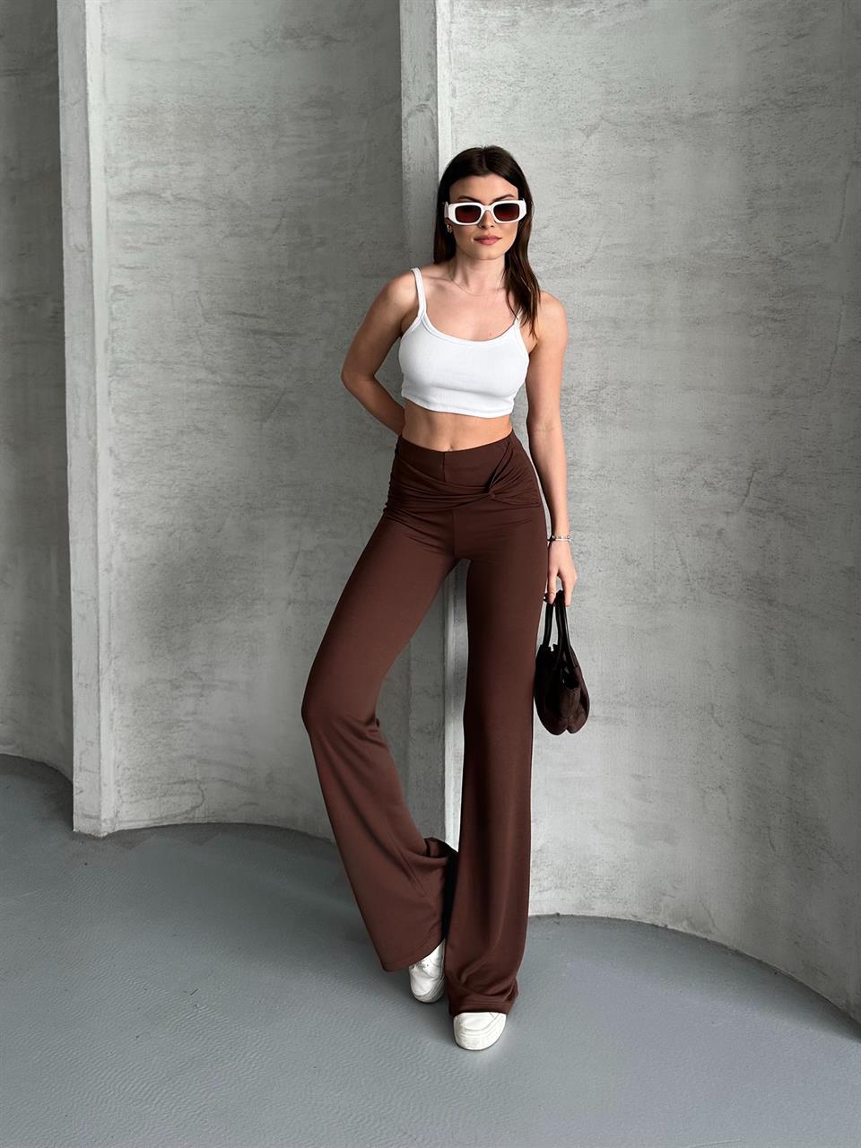 Bağlama Detaylı Kahverengi Tayt