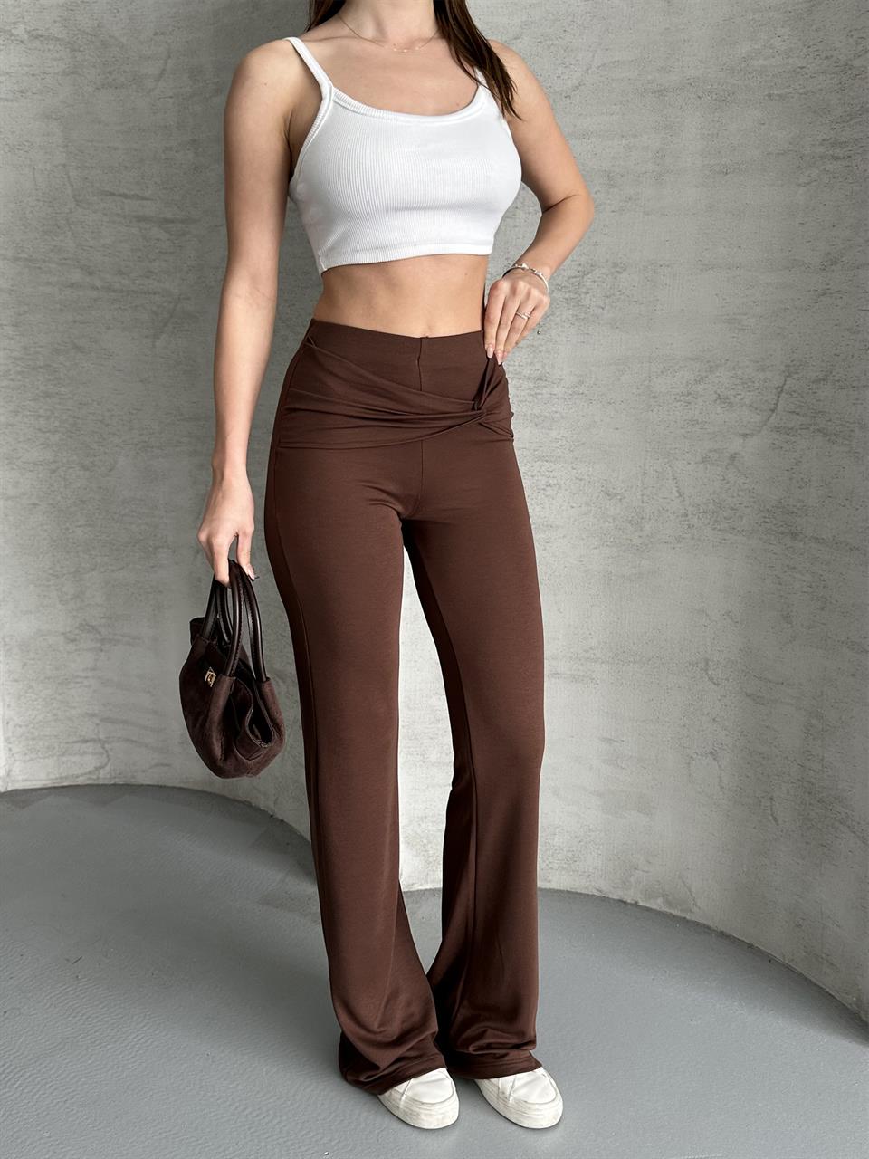 Bağlama Detaylı Kahverengi Tayt