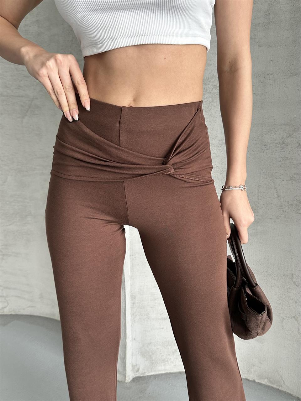 Bağlama Detaylı Kahverengi Tayt