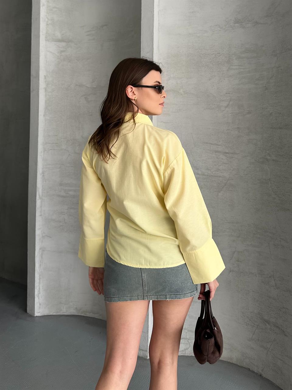 Bağlamalı Sarı Kimono Gömlek