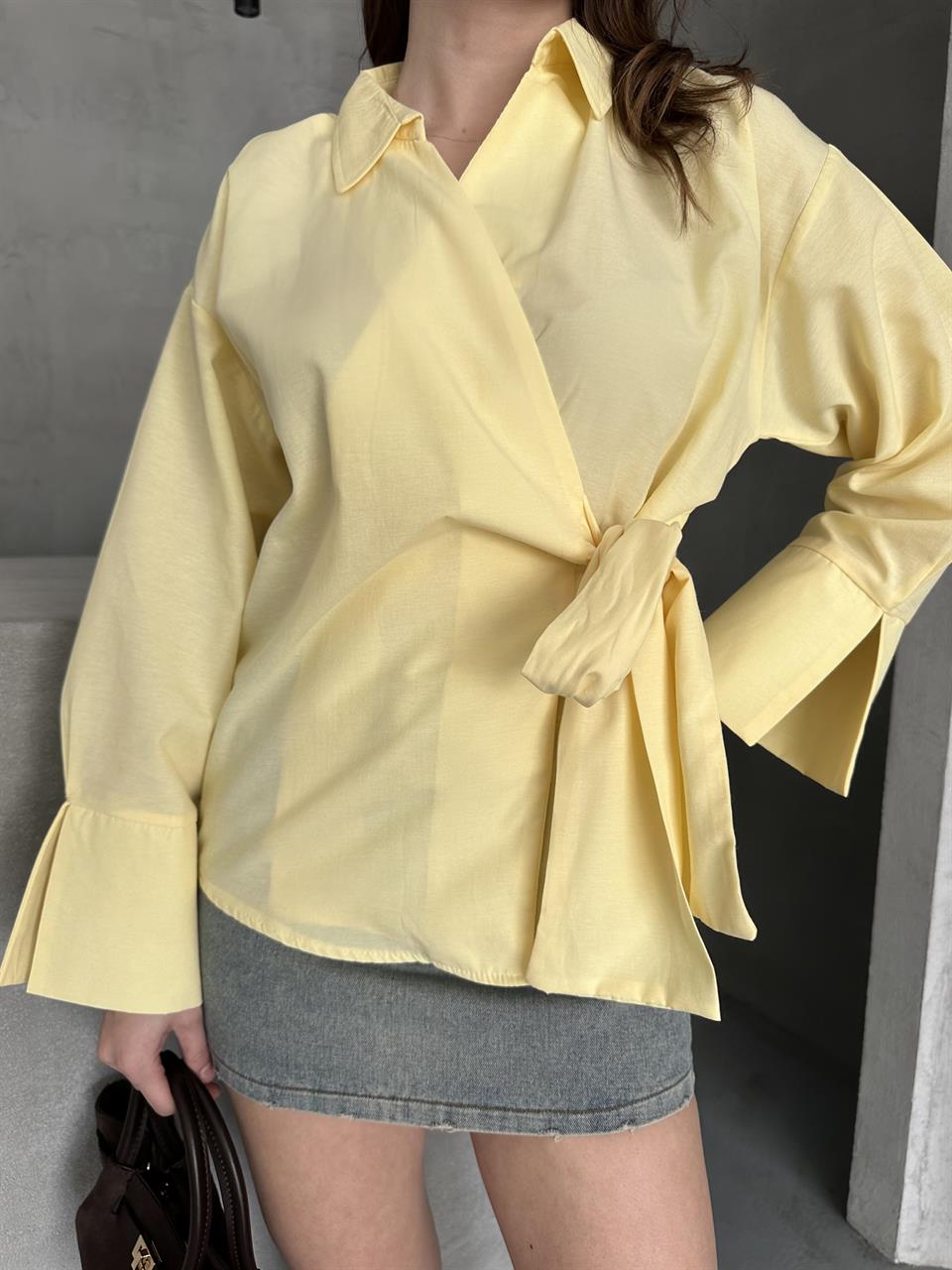 Bağlamalı Sarı Kimono Gömlek