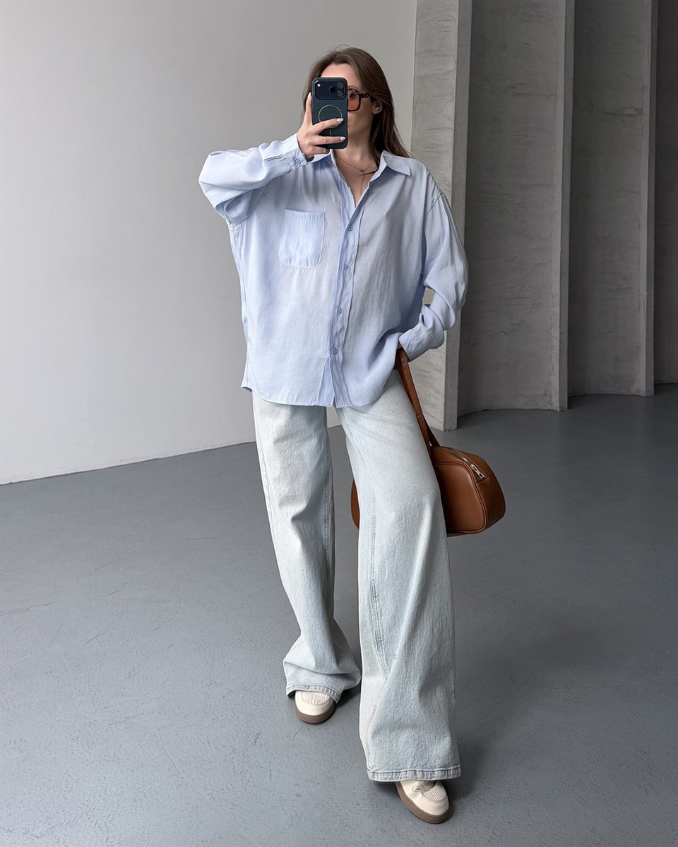 Bambu Oversize Bebe Mavisi Gömlek