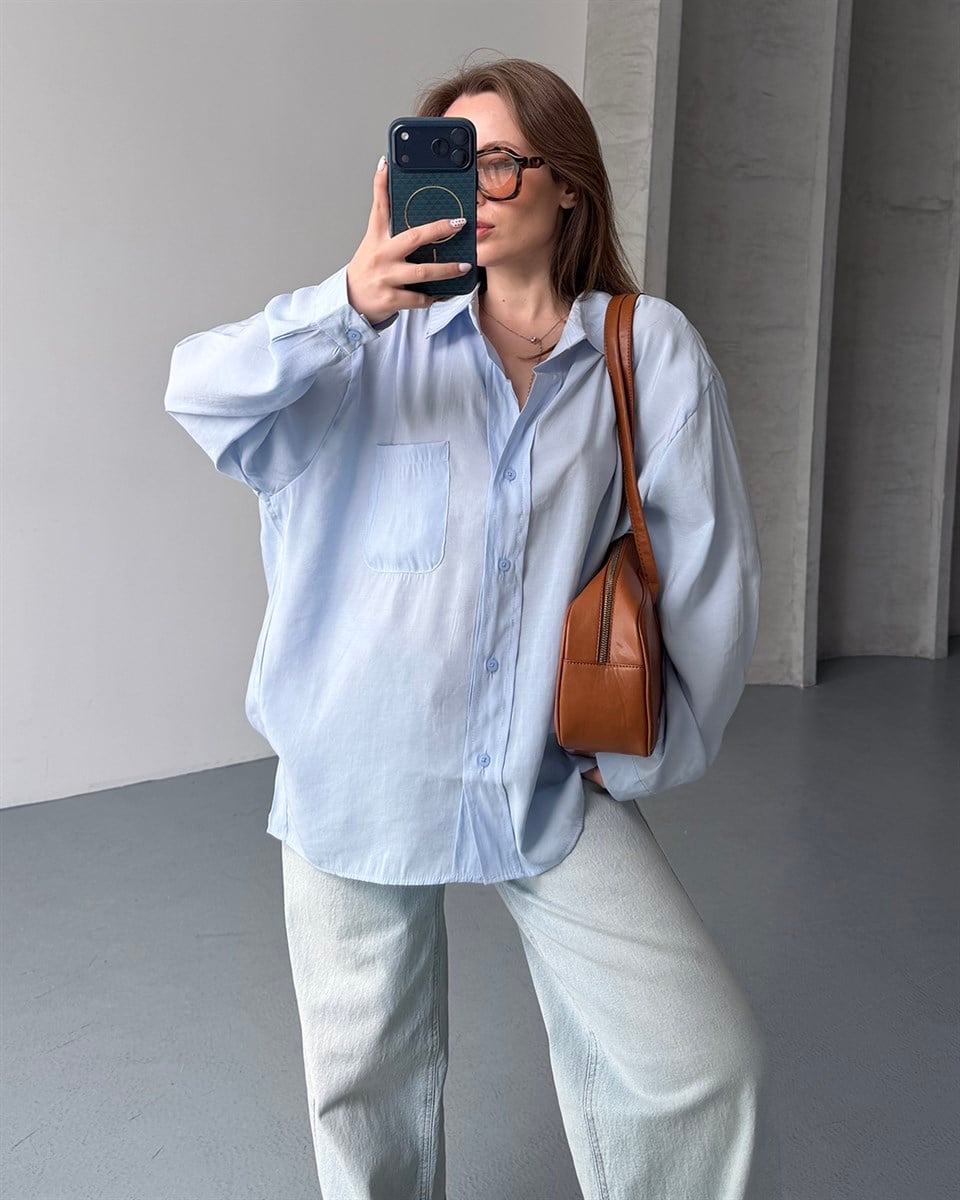 Bambu Oversize Bebe Mavisi Gömlek