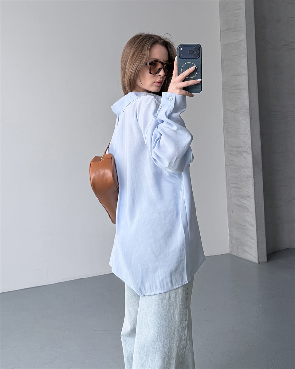 Bambu Oversize Bebe Mavisi Gömlek