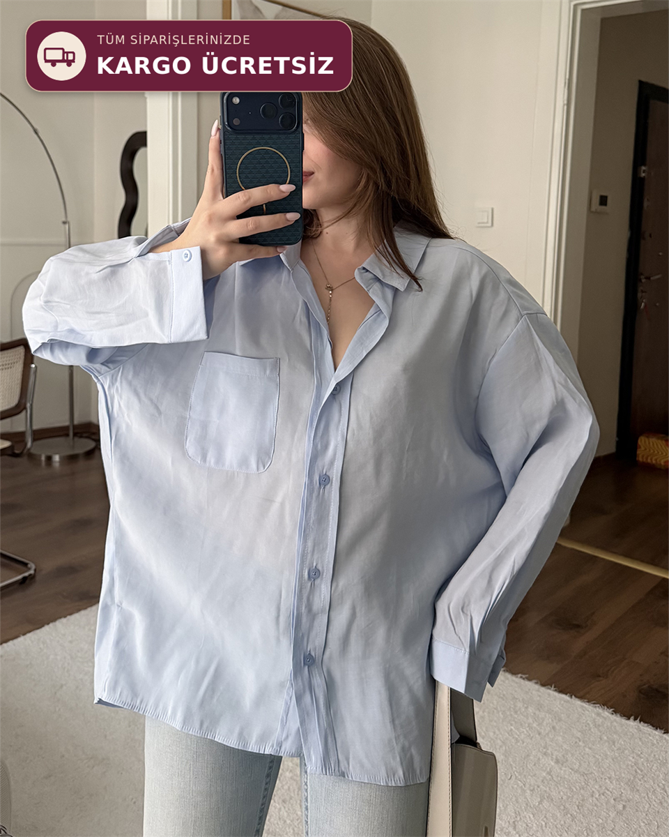 Bambu Oversize Bebe Mavisi Gömlek