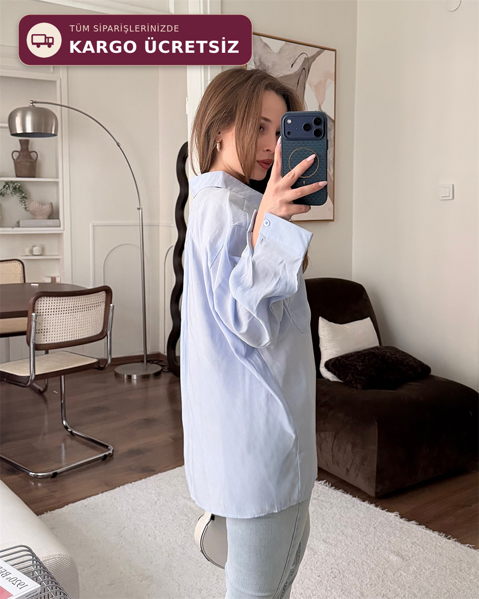 Bambu Oversize Bebe Mavisi Gömlek