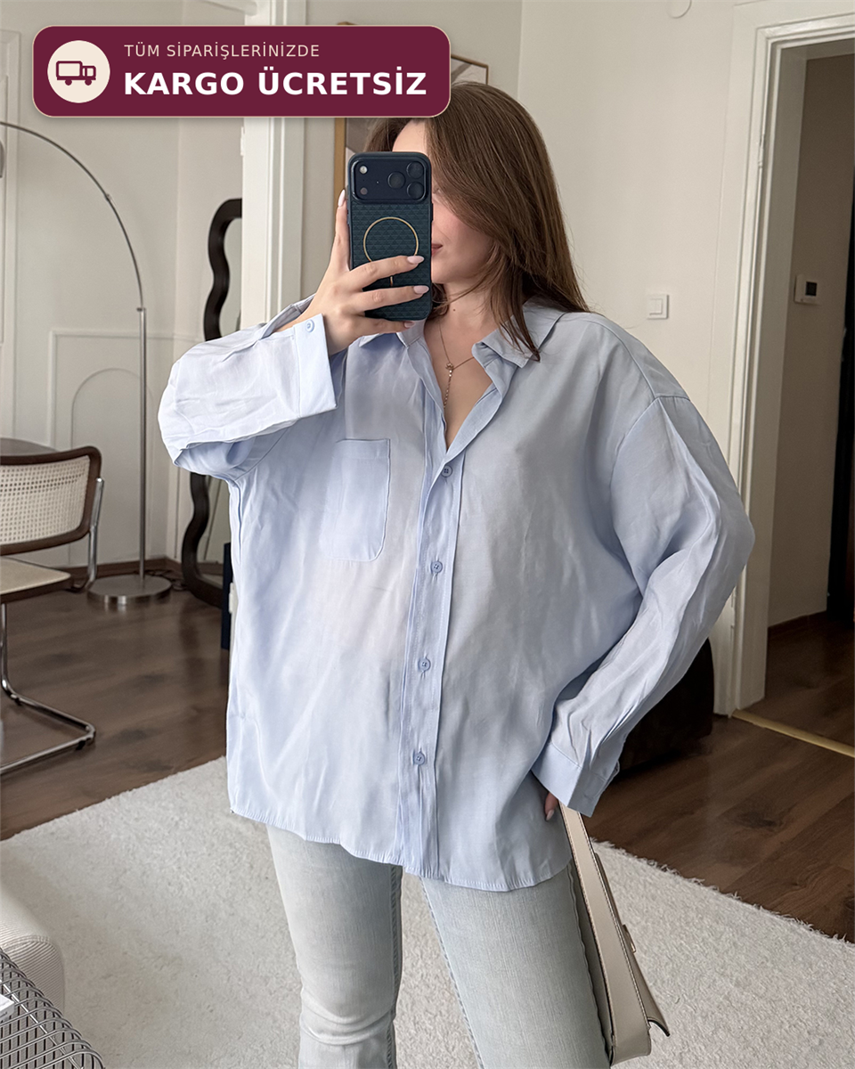 Bambu Oversize Bebe Mavisi Gömlek