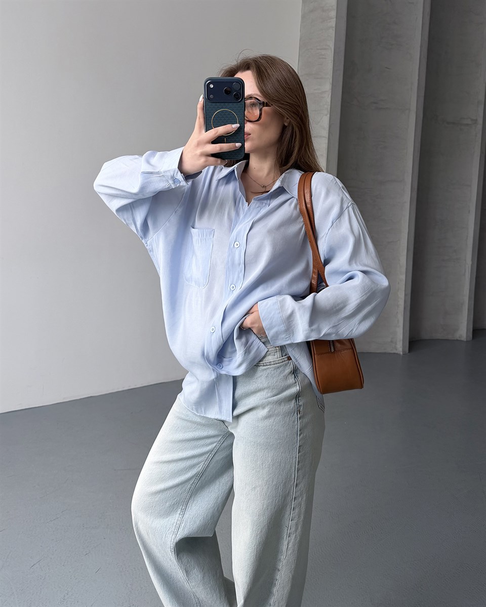 Bambu Oversize Bebe Mavisi Gömlek