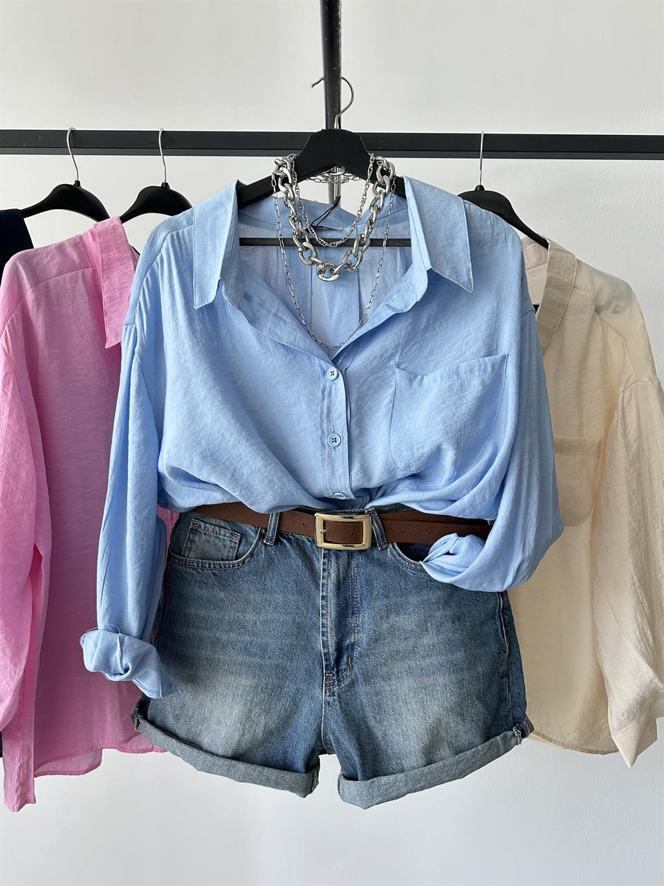 Bambu Oversize Bebe Mavisi Gömlek