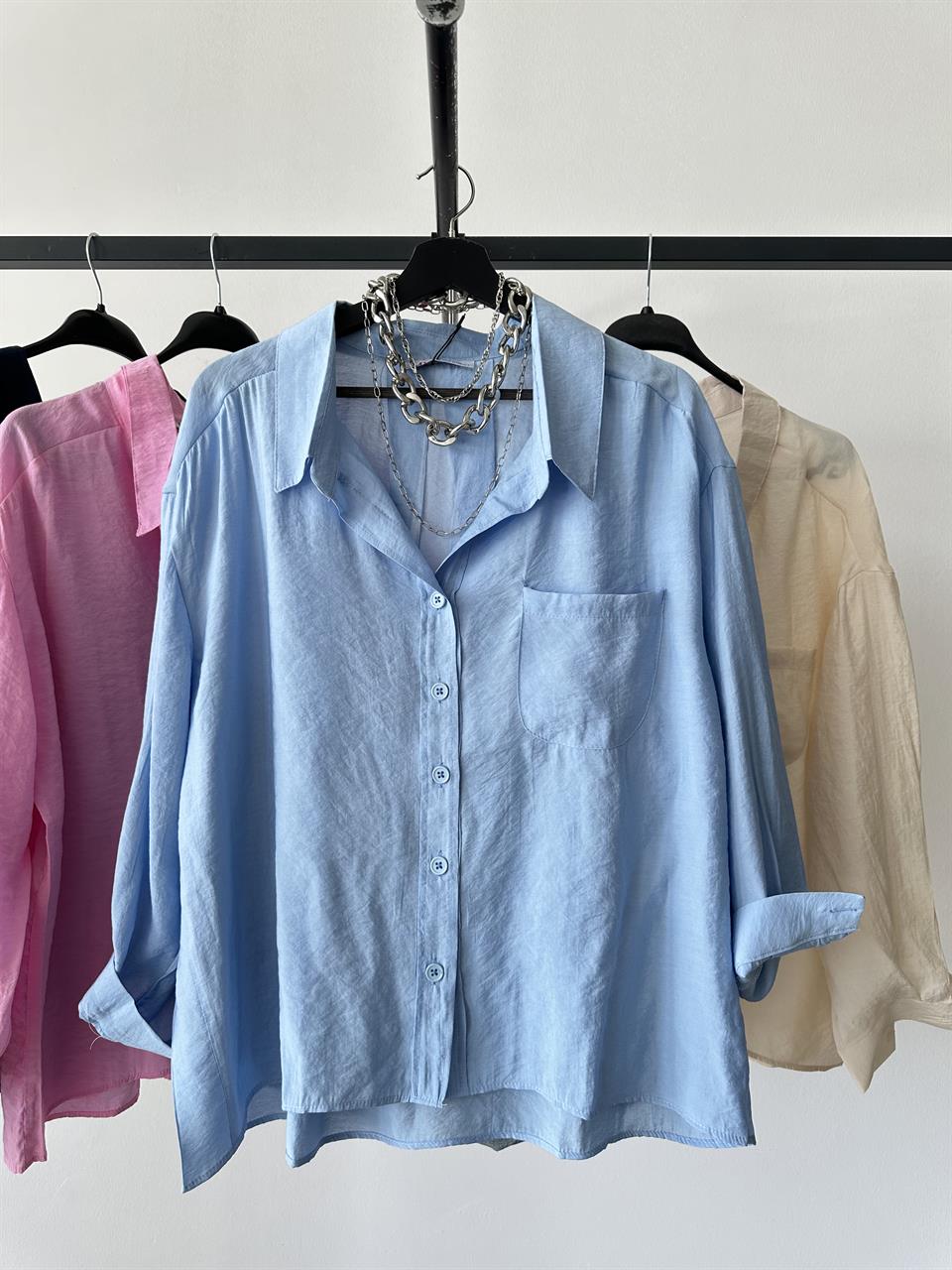 Bambu Oversize Bebe Mavisi Gömlek