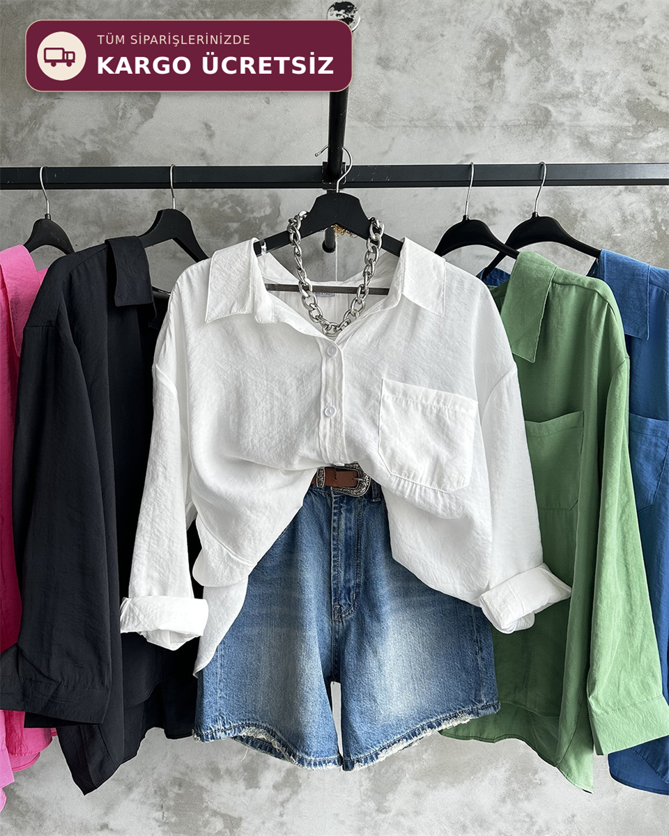 Bambu Oversize Beyaz Gömlek